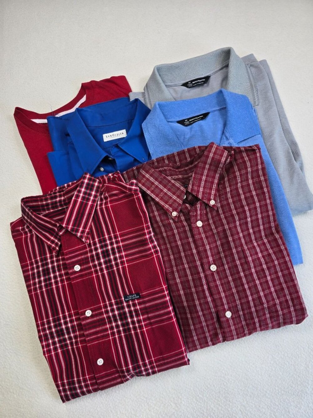 Lot of 6 Mens Large Shirts Chaps Dockers Plaid Button-Downs Van Heusen